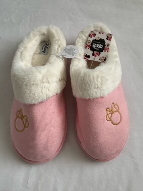 Disney x Primark Minnie Mouse Faux Suede Mule Slippers Pink Large 9-10 NWT